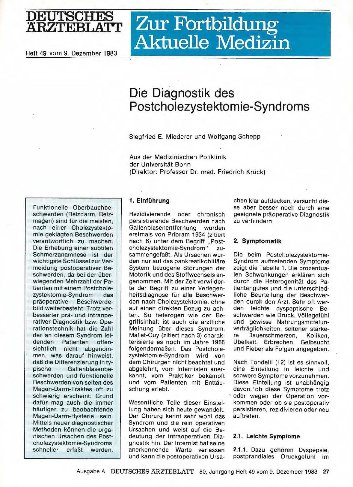 Vorschauseite 1: Die Diagnostik des Postcholezystektomie-Syndroms