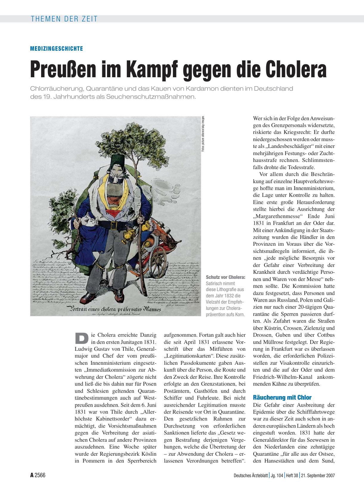 Vorschauseite 1: Medizingeschichte: Preußen im Kampf gegen die Cholera