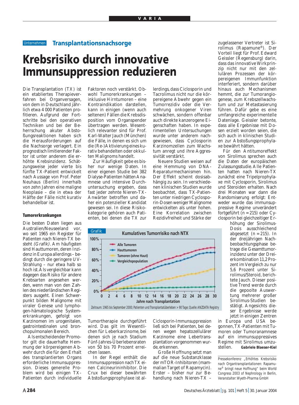 Vorschauseite 1: Transplantationsnachsorge: Krebsrisiko durch innovative Immunsuppression reduzieren