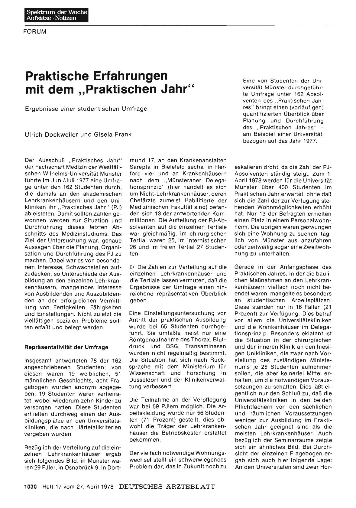 Vorschauseite 1: Praktische Erfahrungen mit dem „Praktischen Jahr“