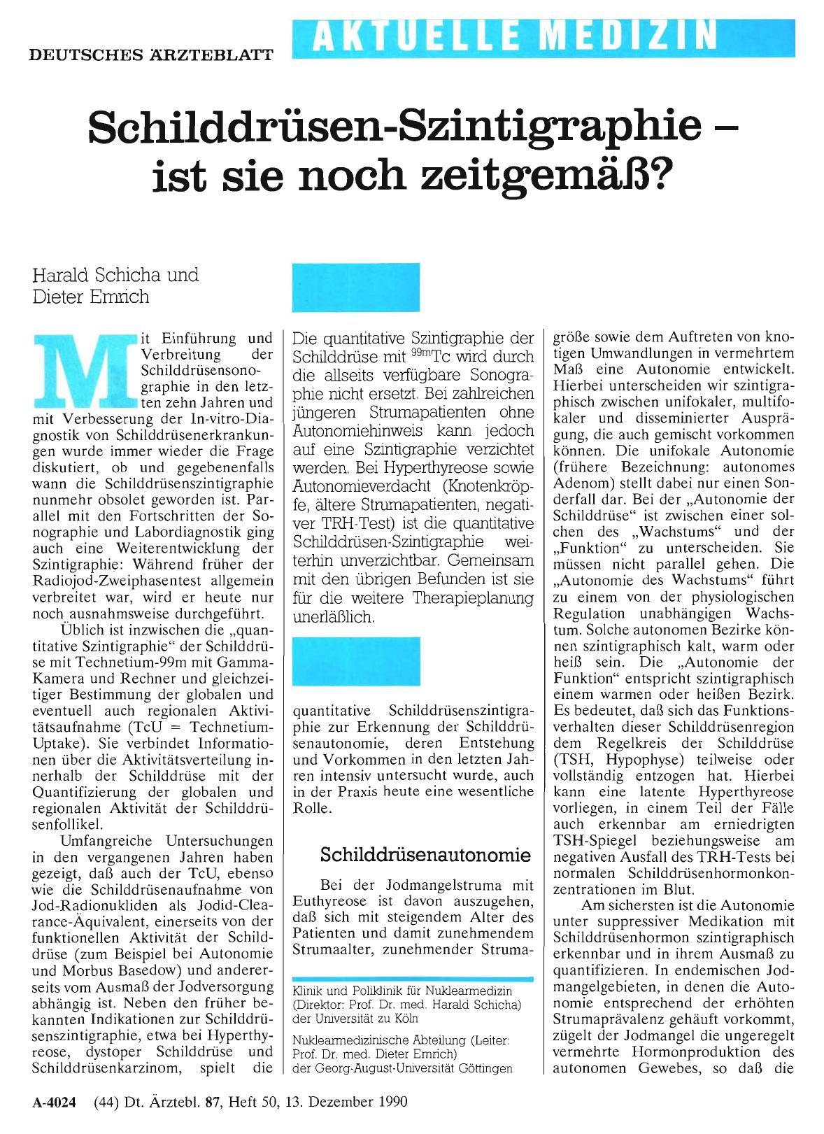 Vorschauseite 1: Schilddrüsen-Szintigraphie ist sie noch zeitgemäß?