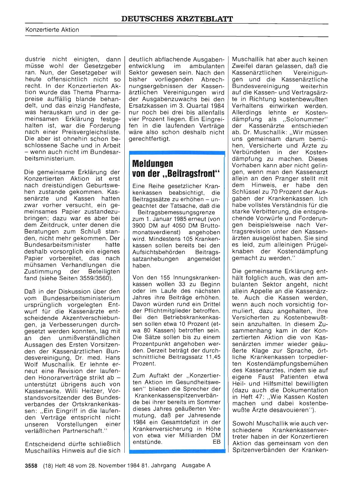 Vorschauseite 1: Meldungen von der „Beitragsfront“