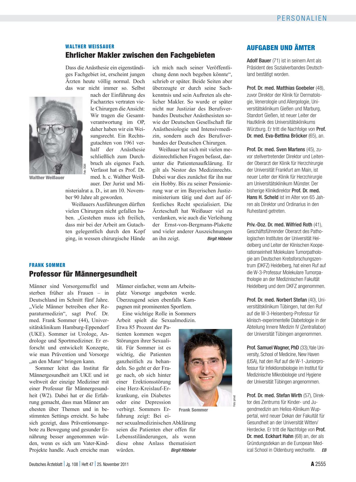 Vorschauseite 1: Frank Sommer: Professor für Männergesundheit