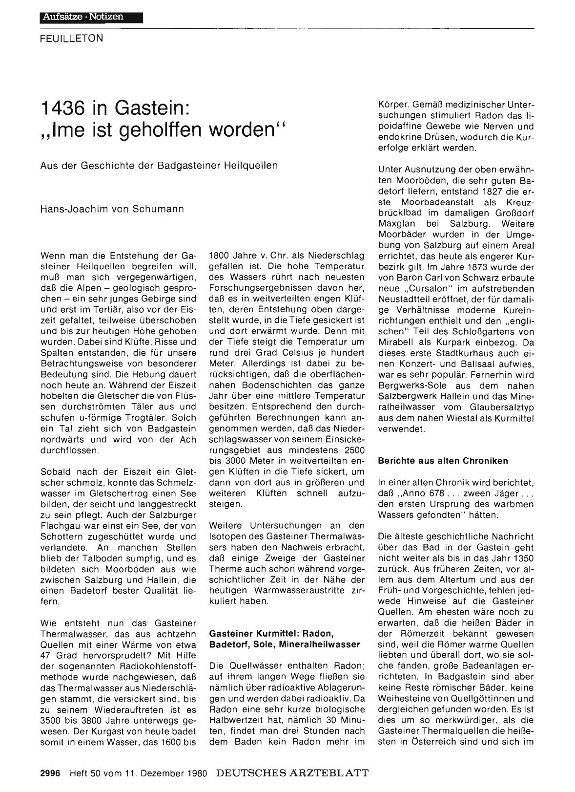 Vorschauseite 1: 1436 in Gastein: „Ime ist geholffen worden“ - Aus der Geschichte der Badgasteiner Heilquellen