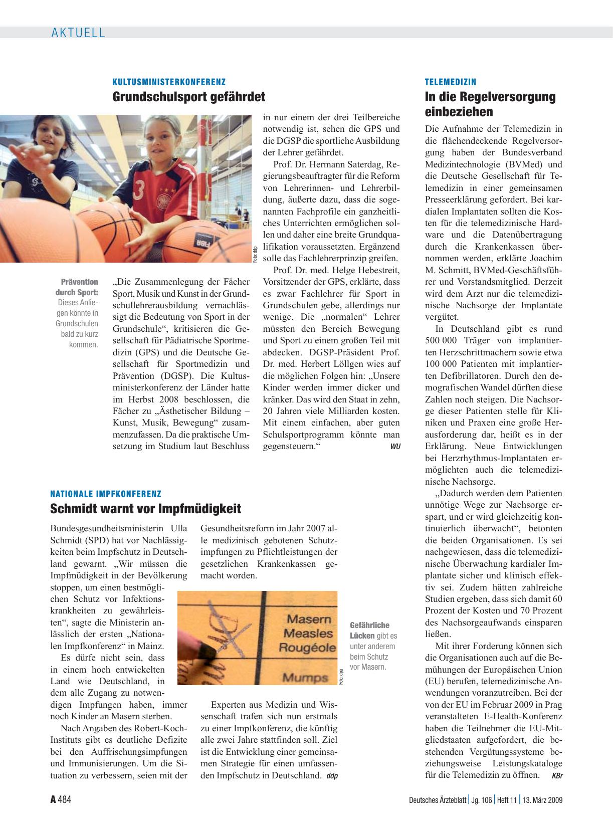 Vorschauseite 1: Kultusministerkonferenz: Grundschulsport gefährdet