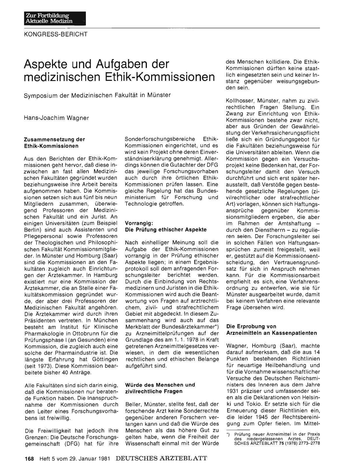 Vorschauseite 1: Aspekte und Aufgaben der medizinischen Ethik-Kommissionen