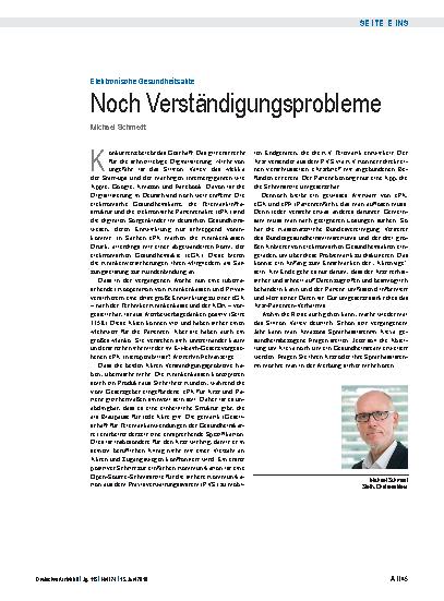 Vorschauseite 1: Elektronische Gesundheitsakte: Noch Verständigungsprobleme