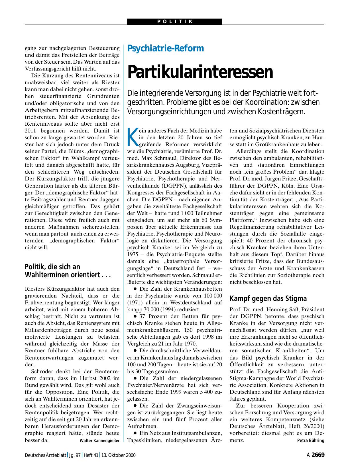 Vorschauseite 1: Psychiatrie-Reform: Partikularinteressen