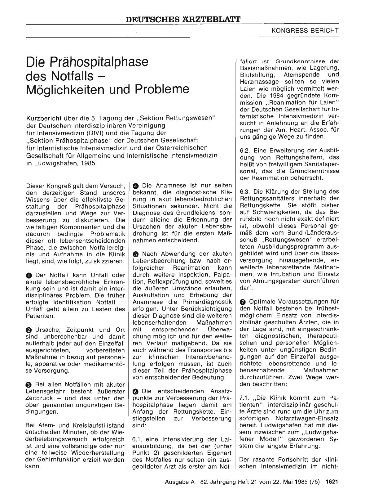 Vorschauseite 1: Die Prähospitalphase des Notfalls — Möglichkeiten und Probleme