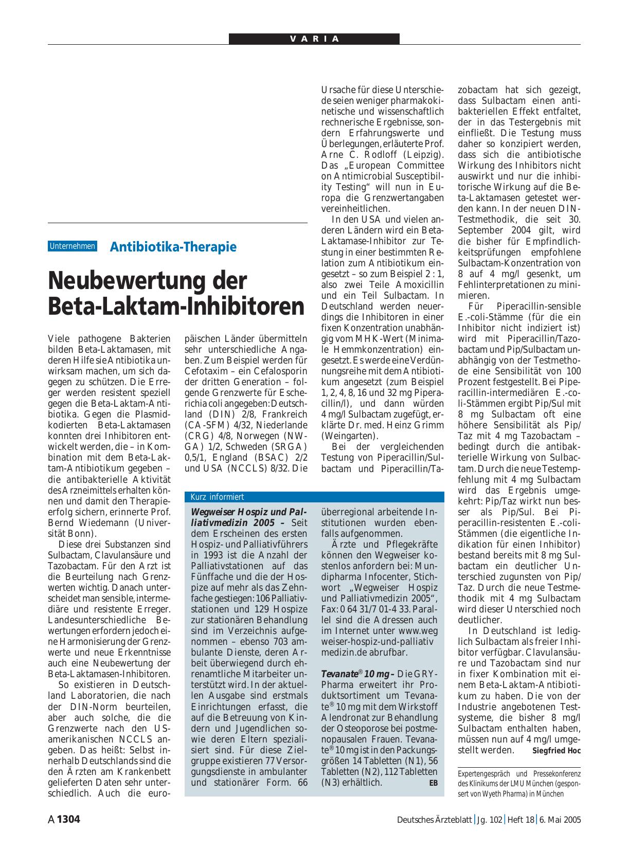 Vorschauseite 1: Wegweiser Hospiz und Palliativmedizin 2005