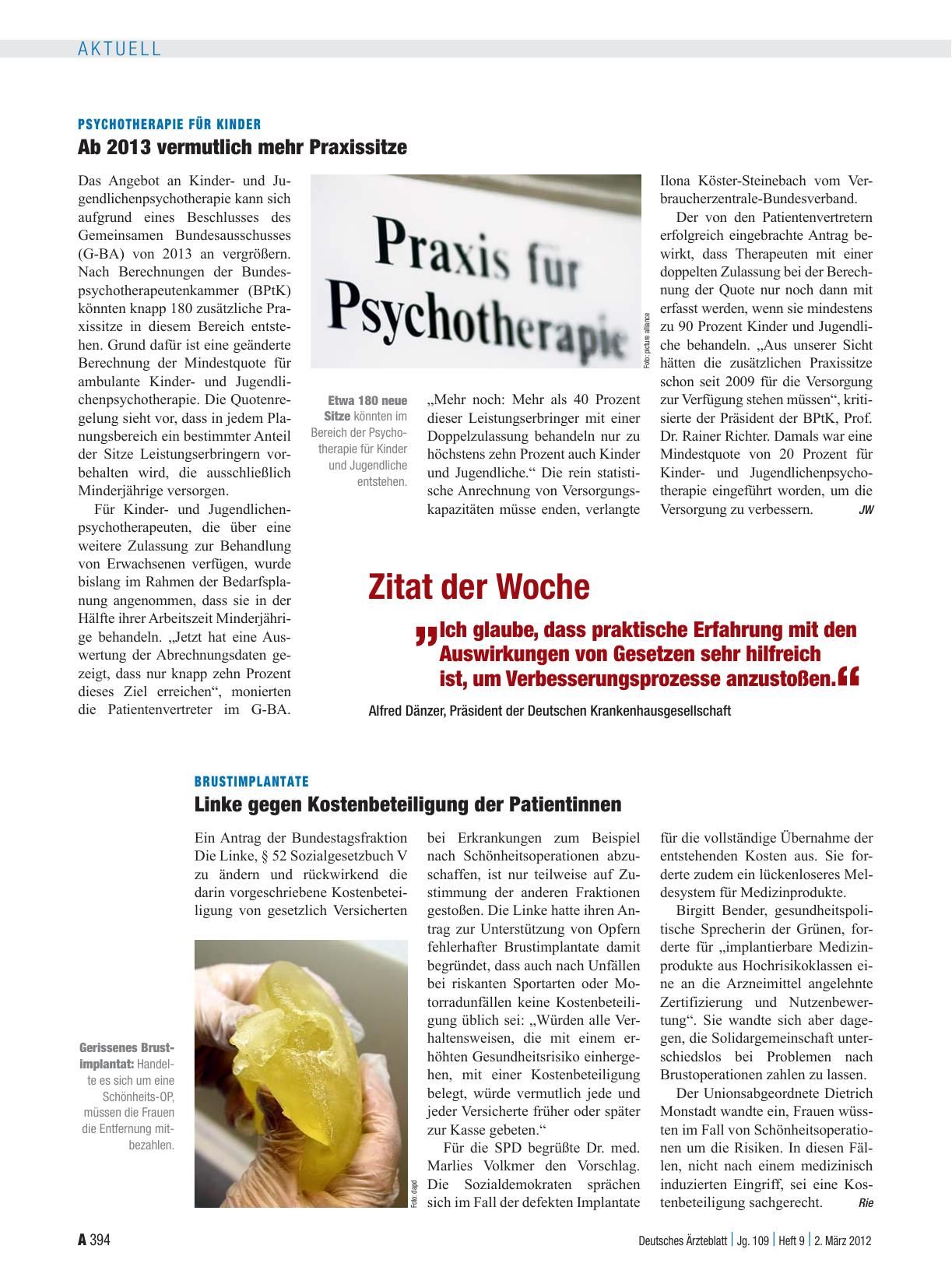 Vorschauseite 1: Brustimplantate: Linke gegen Kostenbeteiligung der Patientinnen