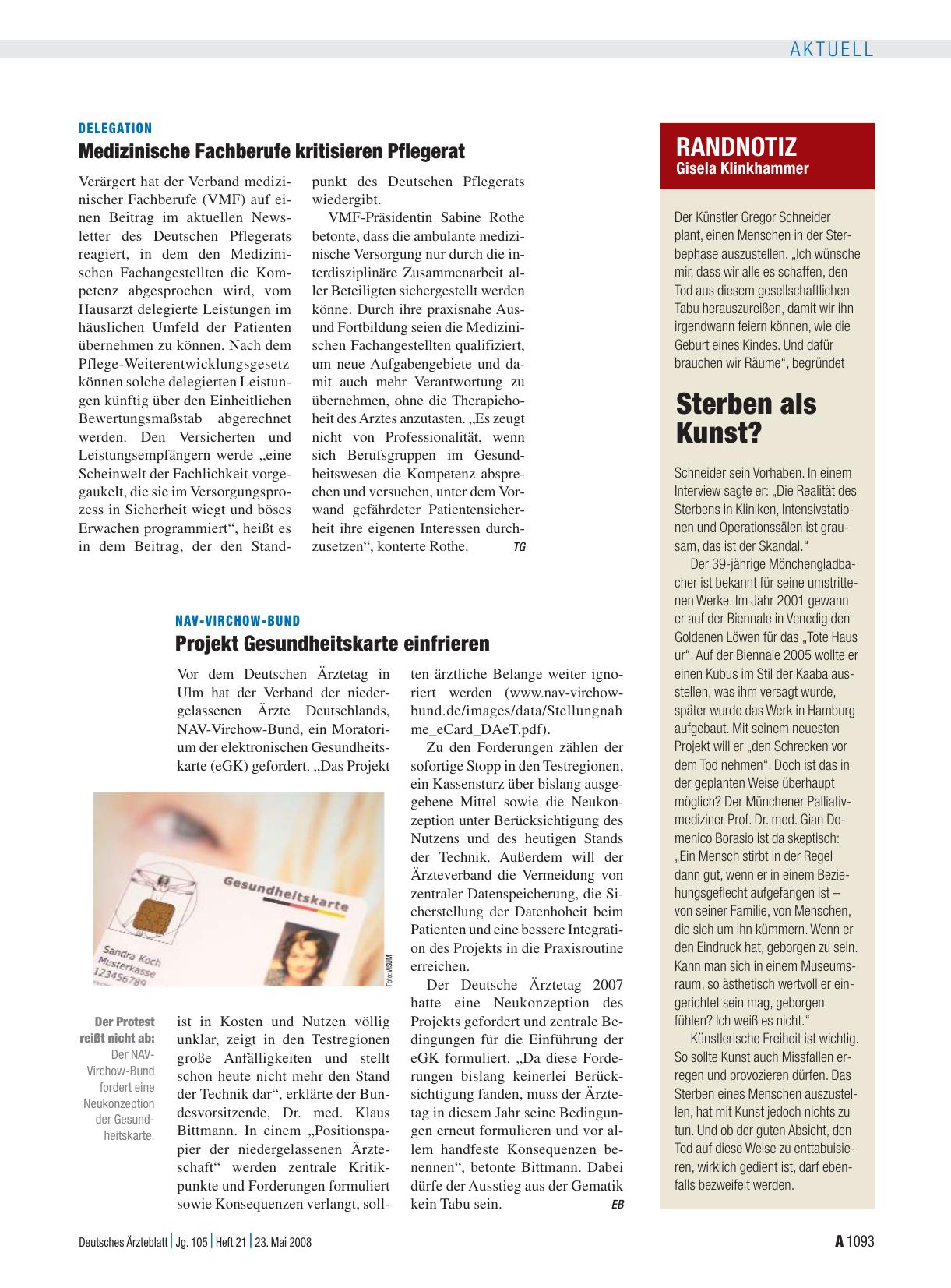 Vorschauseite 1: Delegation: Medizinische Fachberufe kritisieren Pflegerat
