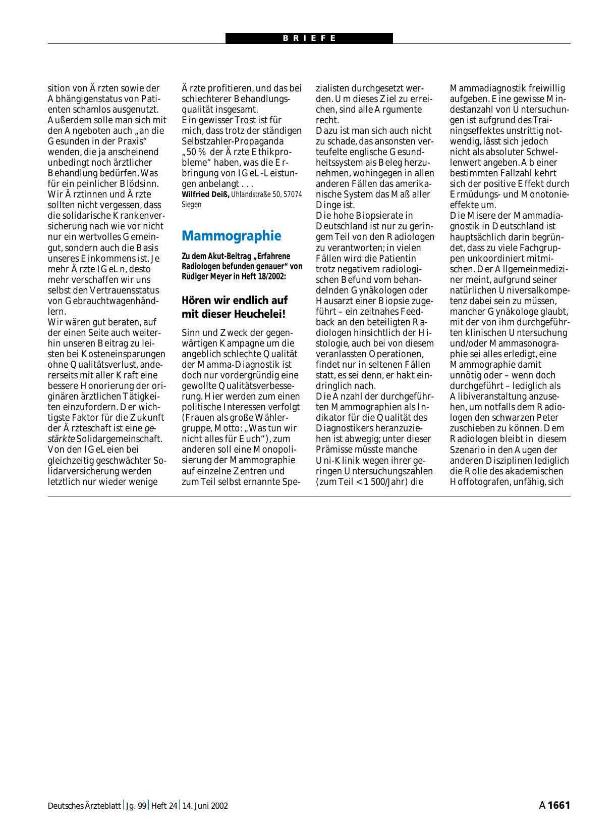 Vorschauseite 1: Mammographie: Hören wir endlich auf mit dieser Heuchelei!
