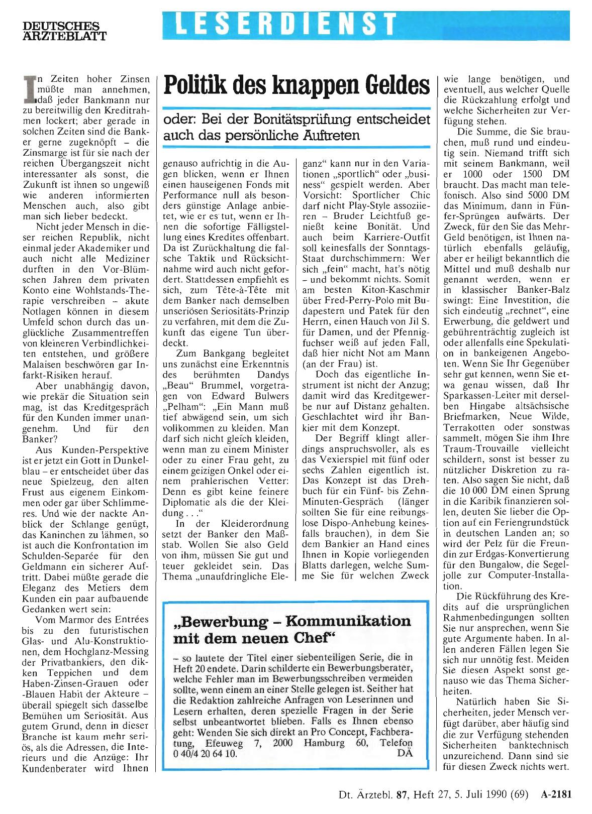Vorschauseite 1: Politik des knappen Geldes