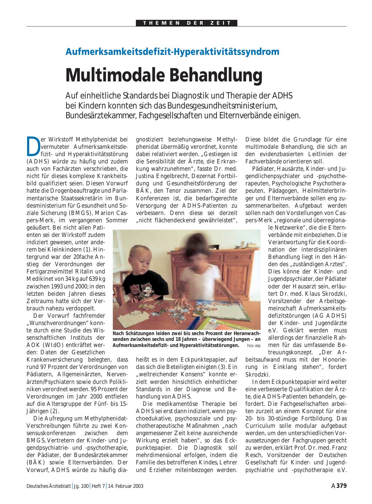 Vorschauseite 1: Aufmerksamkeitsdefizit-Hyperaktivitätssyndrom: Multimodale Behandlung