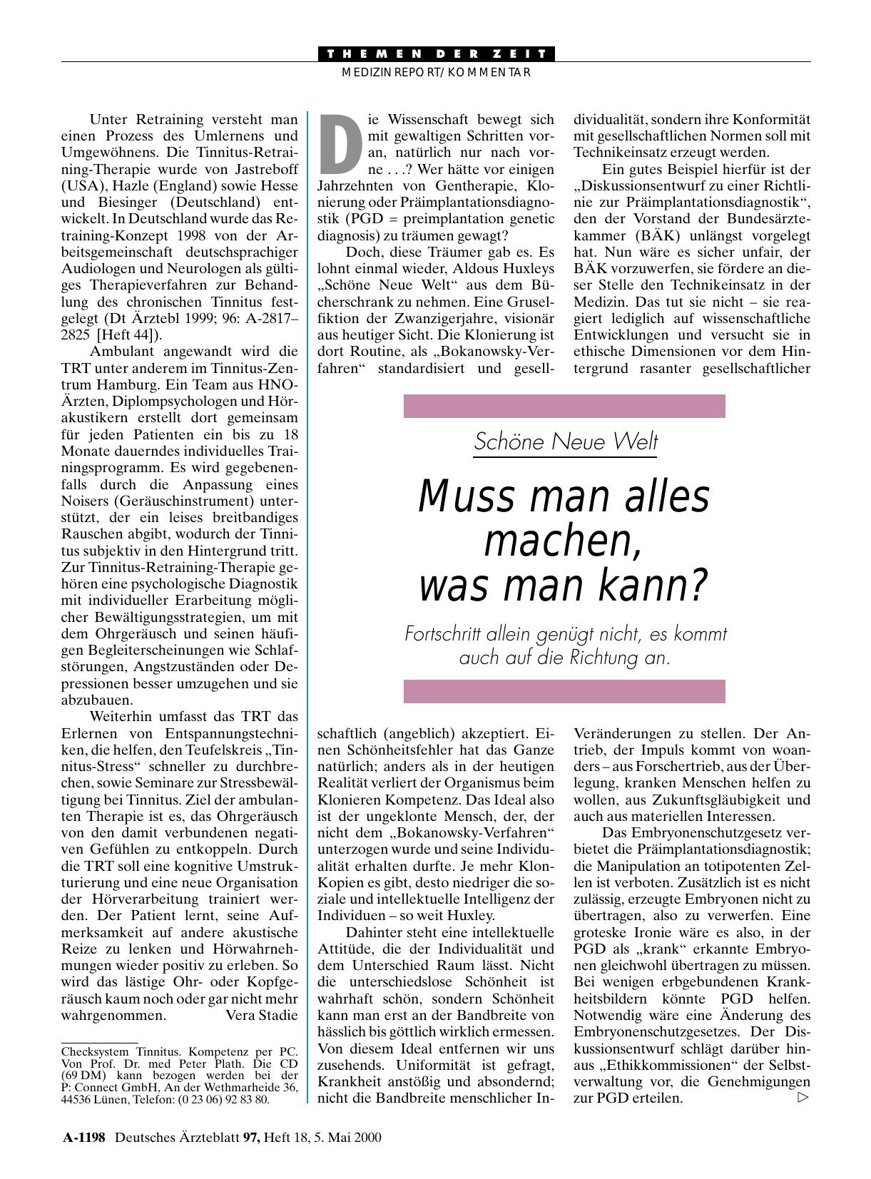 Vorschauseite 1: Schöne Neue Welt: Muss man alles machen, was man kann?