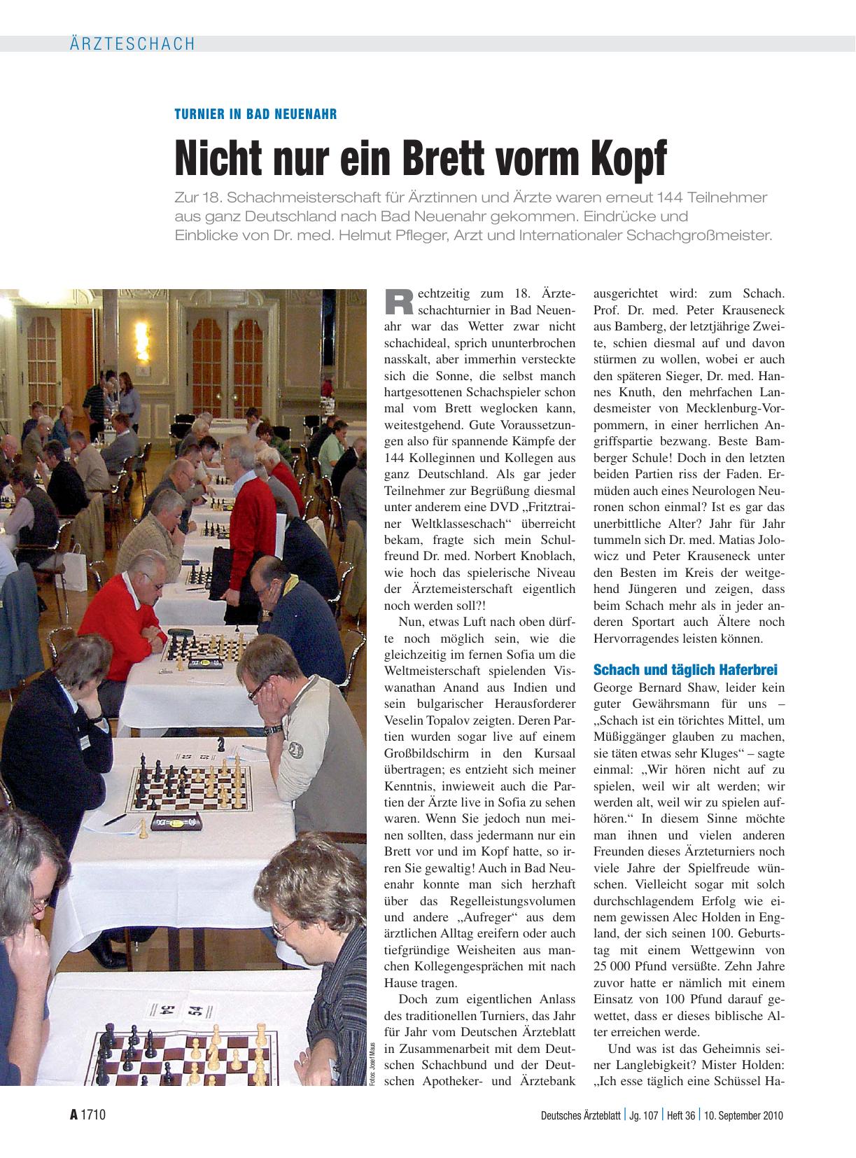 Vorschauseite 1: Turnier in Bad Neuenahr: Nicht nur ein Brett vorm Kopf