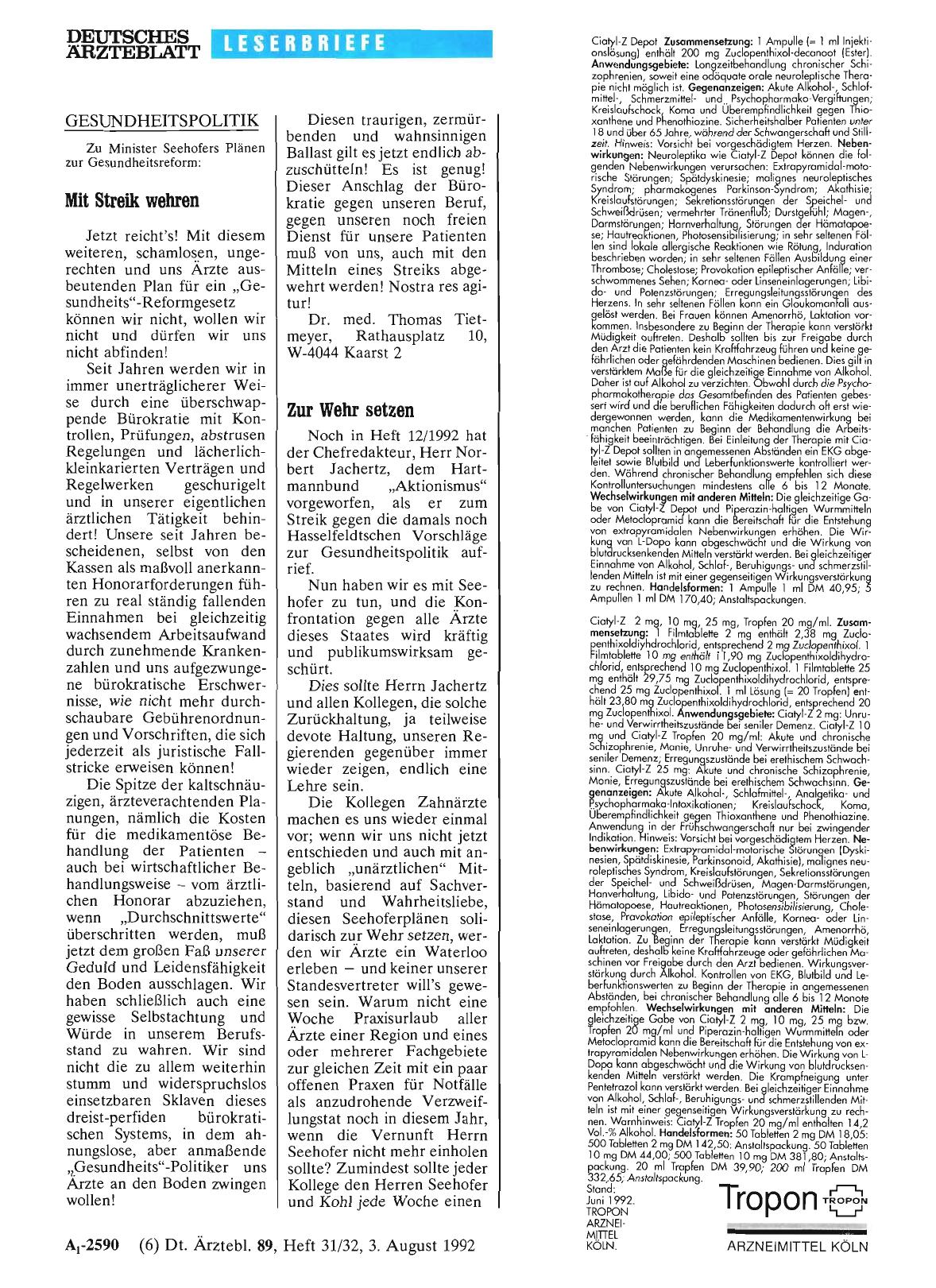 Vorschauseite 1: GESUNDHEITSPOLITIK: Zur Wehr setzen
