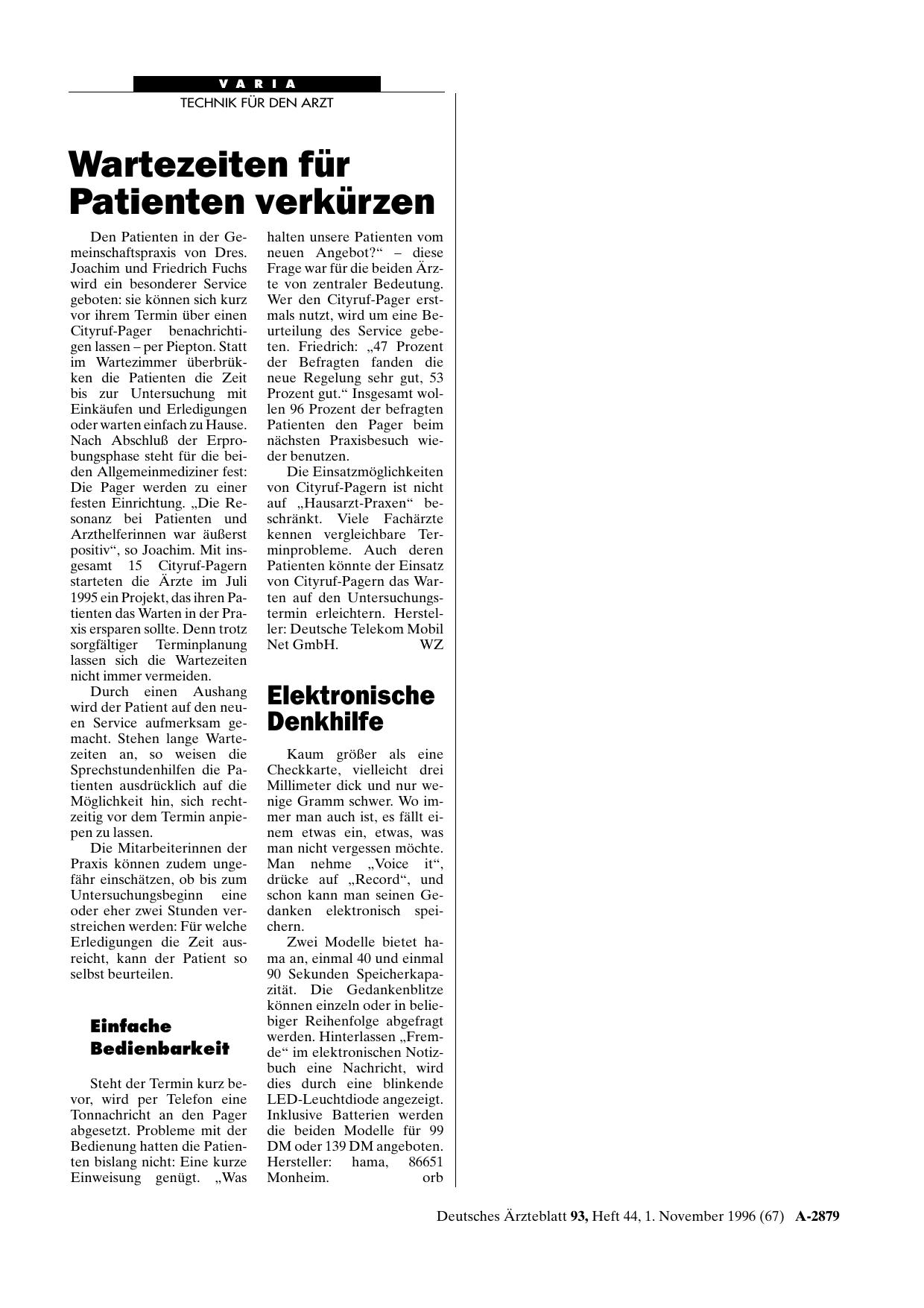 Vorschauseite 1: Wartezeiten für Patienten verkürzen