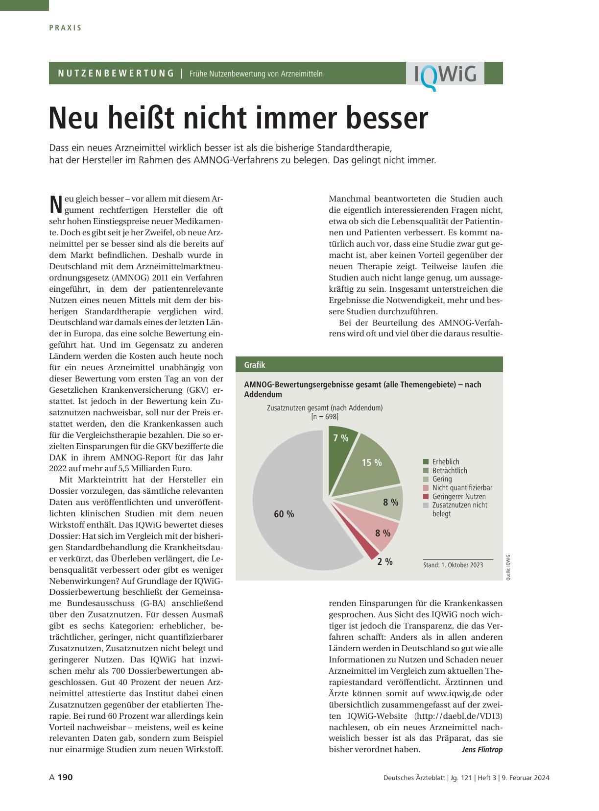 Vorschauseite 1: Frühe Nutzenbewertung von Arzneimitteln: Neu heißt nicht immer besser