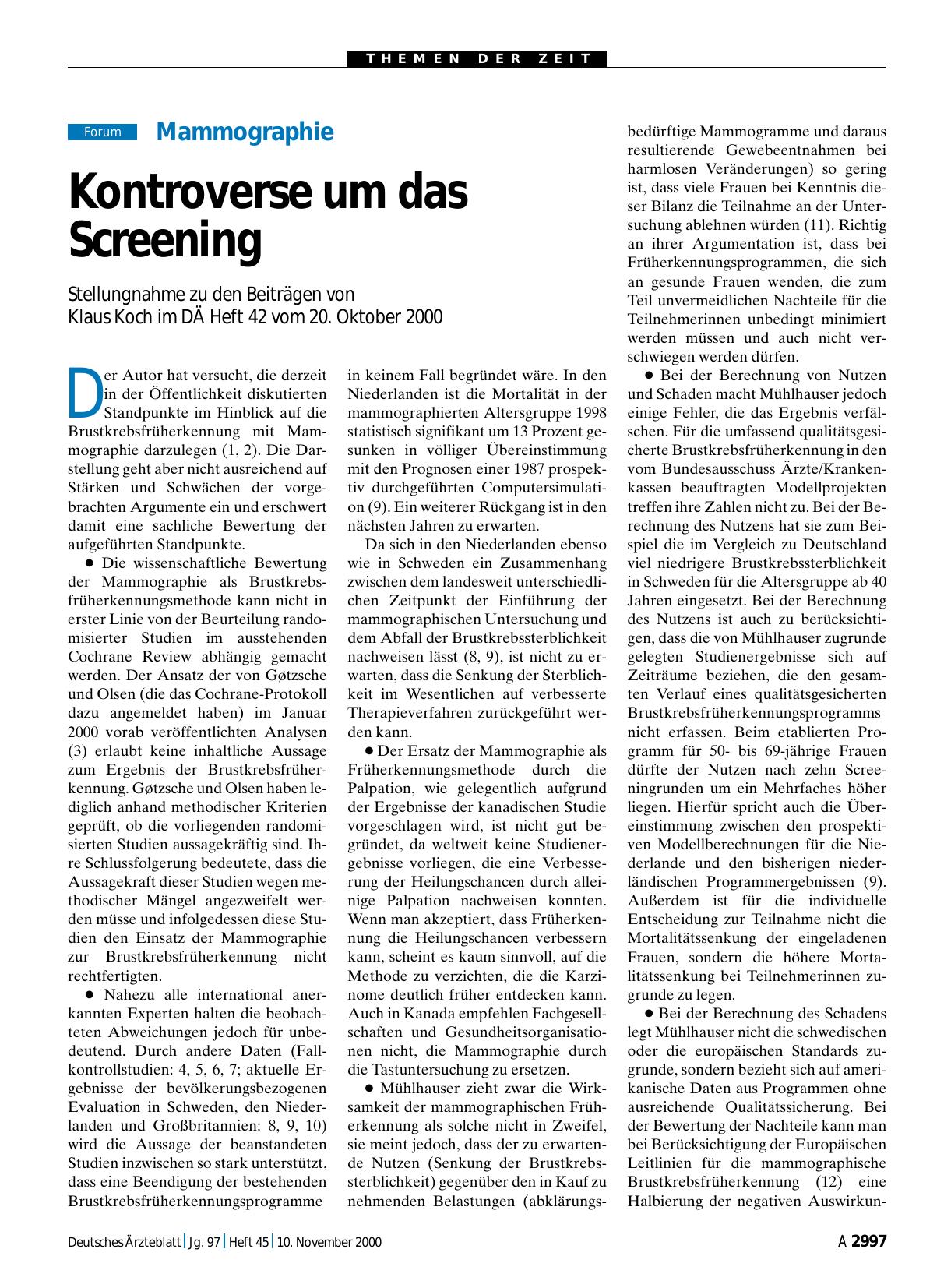Vorschauseite 1: Mammographie: Kontroverse um das Screening