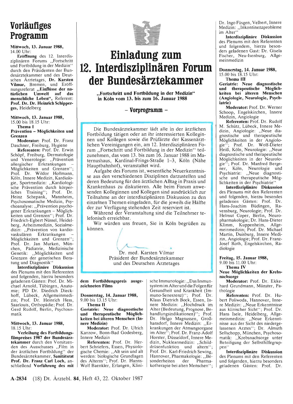 Vorschauseite 1: Einladung zum 12. Interdisziplinären Forum der Bundesärztekammer