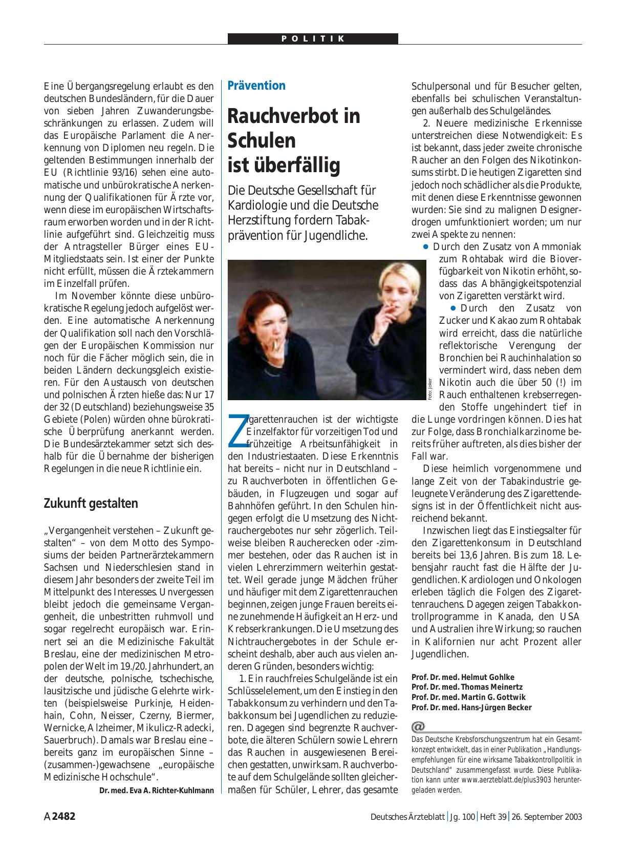 Vorschauseite 1: Prävention: Rauchverbot in Schulen ist überfällig