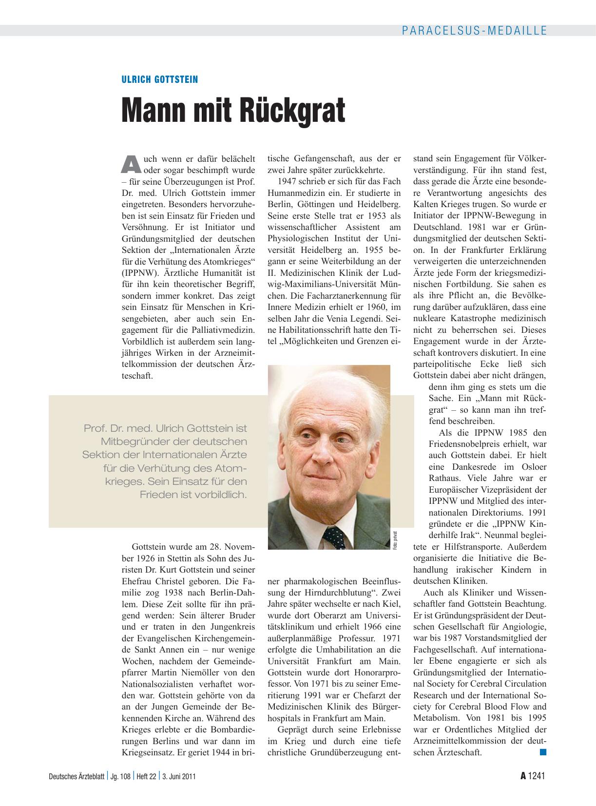 Vorschauseite 1: Ulrich Gottstein: Mann mit Rückgrat