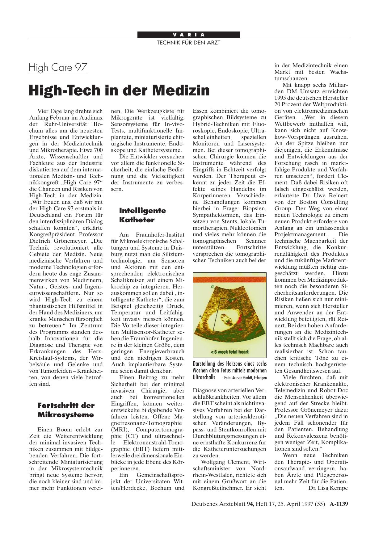 Vorschauseite 1: High Care 97: High-Tech in der Medizin