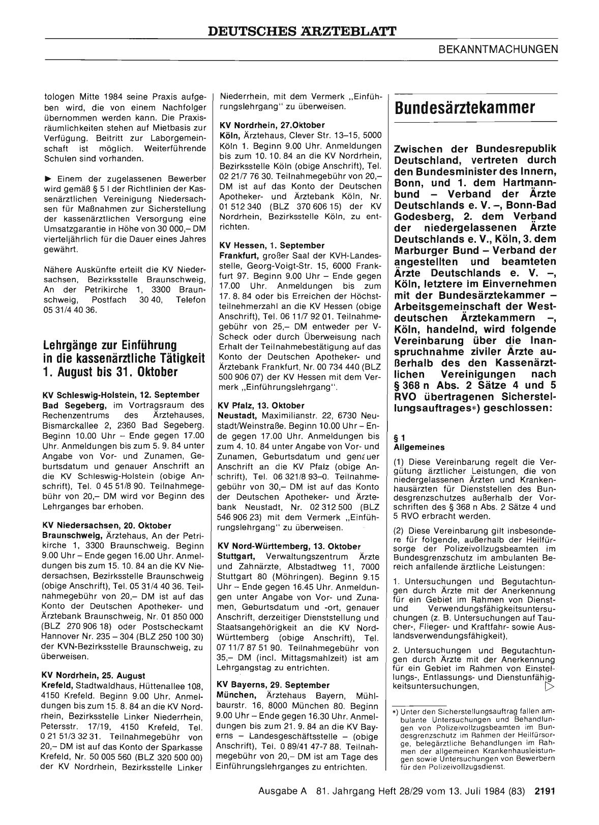 Vorschauseite 1: Lehrgänge zur Einführung in die kassenärztliche Tätigkeit 1. August bis 31. Oktober