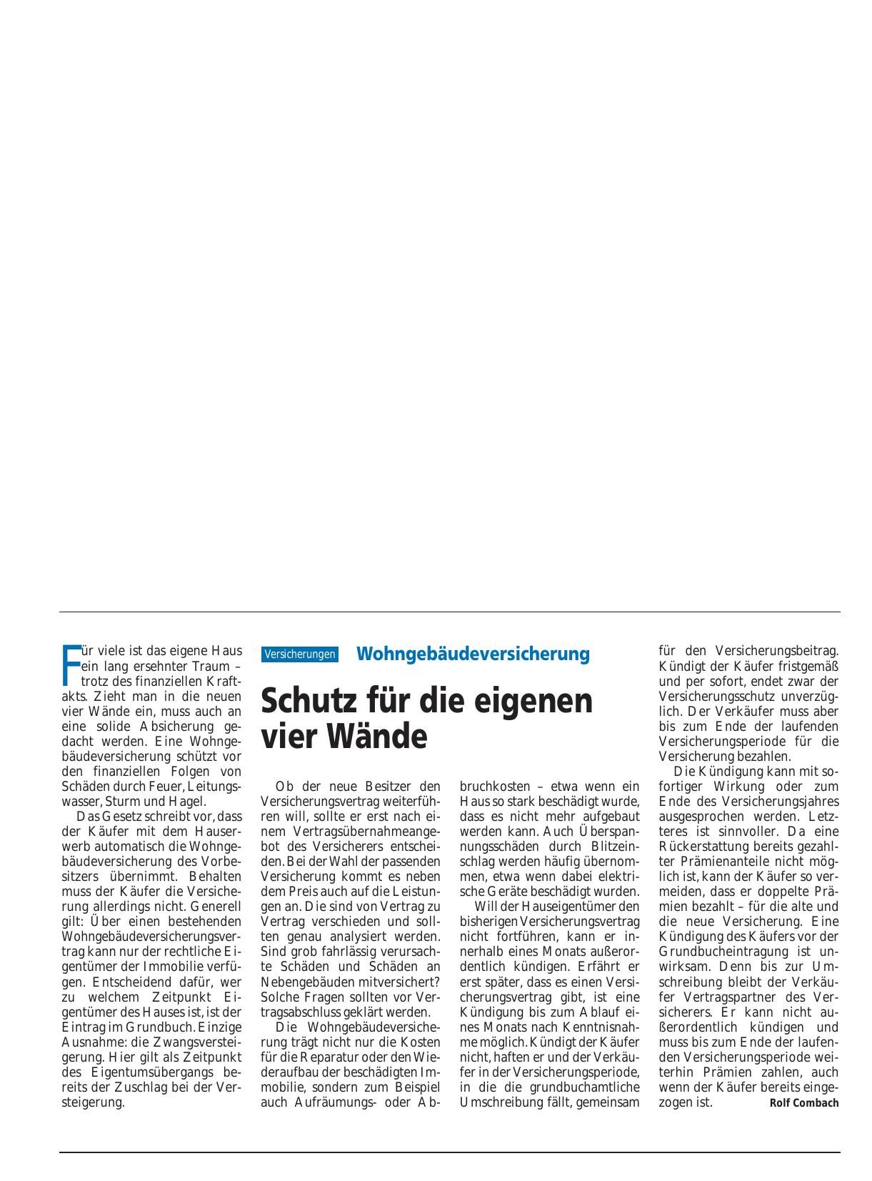 Vorschauseite 1: Wohngebäudeversicherung: Schutz für die eigenen vier Wände