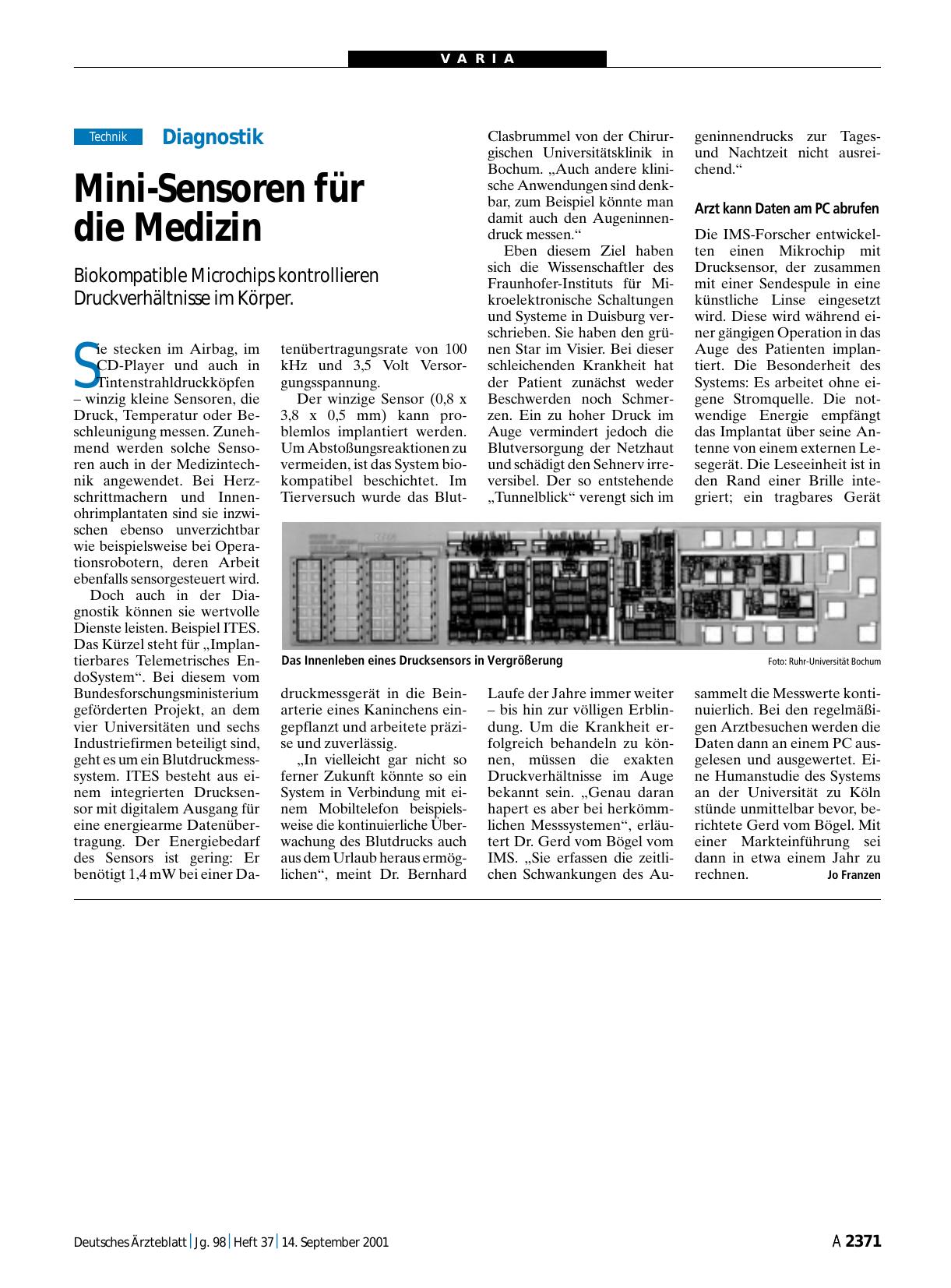 Vorschauseite 1: Diagnostik: Mini-Sensoren für die Medizin