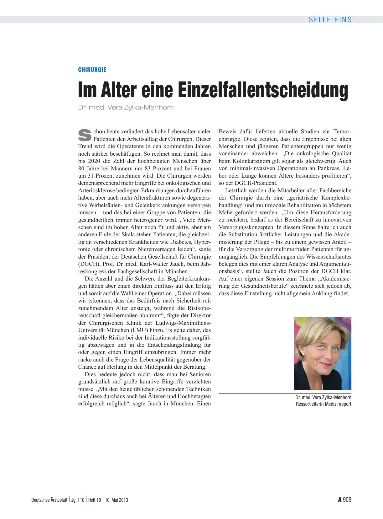 Vorschauseite 1: Chirurgie: Im Alter eine Einzelfallentscheidung
