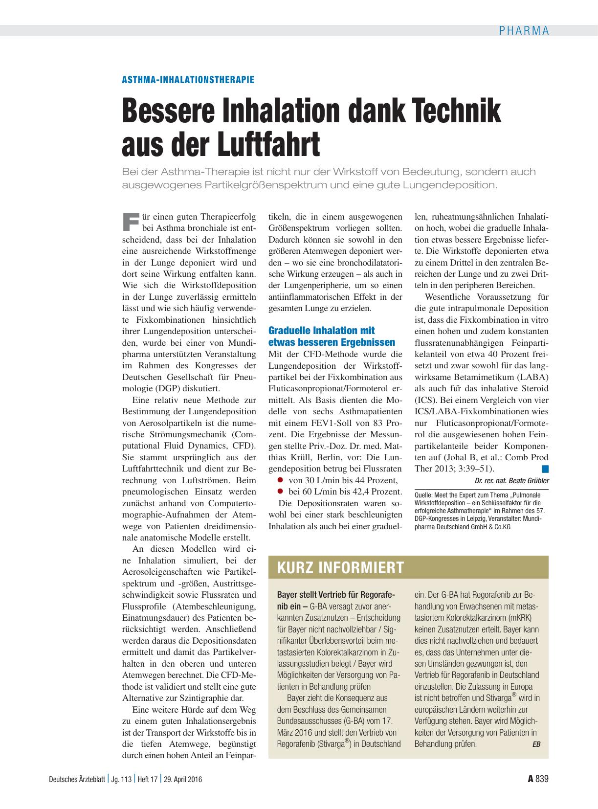 Vorschauseite 1: Asthma-Inhalationstherapie: Bessere Inhalation dank Technik aus der Luftfahrt