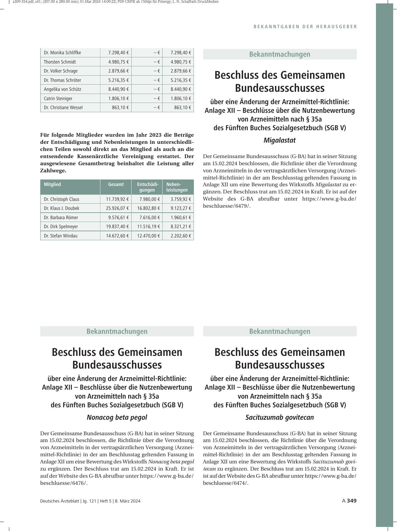 Vorschauseite 1: Beschluss des Gemeinsamen Bundesausschusses über eine Änderung der Arzneimittel-Richtlinie: Migalastat