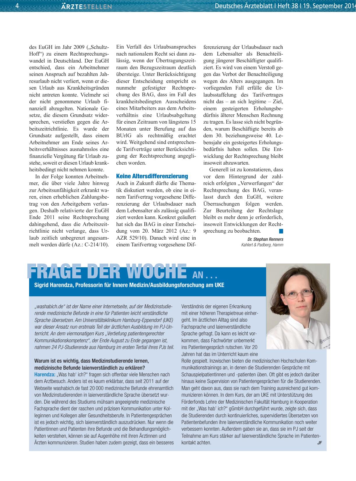 Vorschauseite 1: Frage der Woche an. .. Sigrid Harendza, Professorin für Innere Medizin/Ausbildungsforschung am UKE