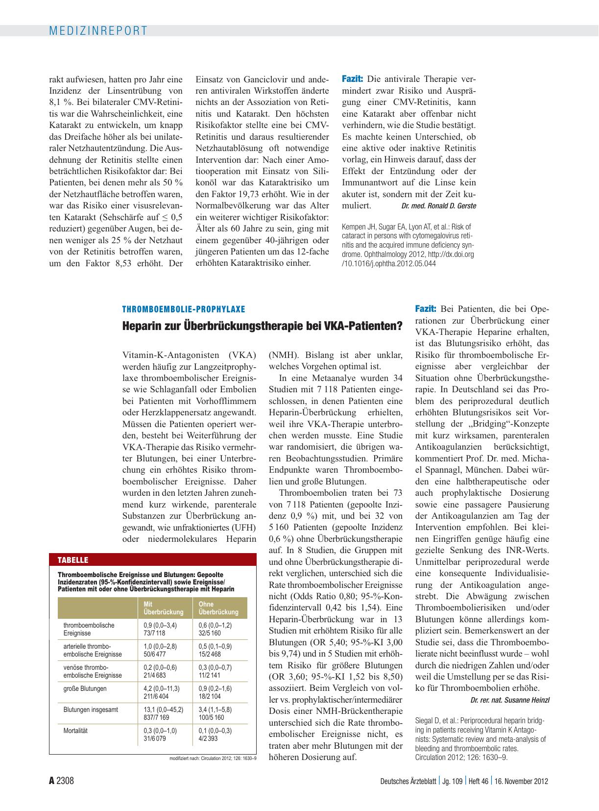 Vorschauseite 1: Thromboembolie-Prophylaxe: Heparin zur Überbrückungstherapie bei VKA-Patienten?