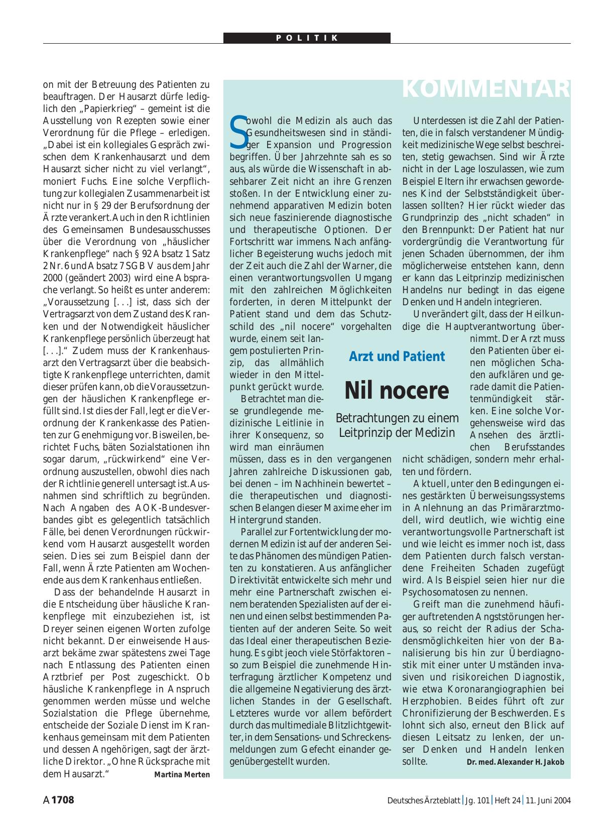 Vorschauseite 1: Arzt und Patient: Nil nocere