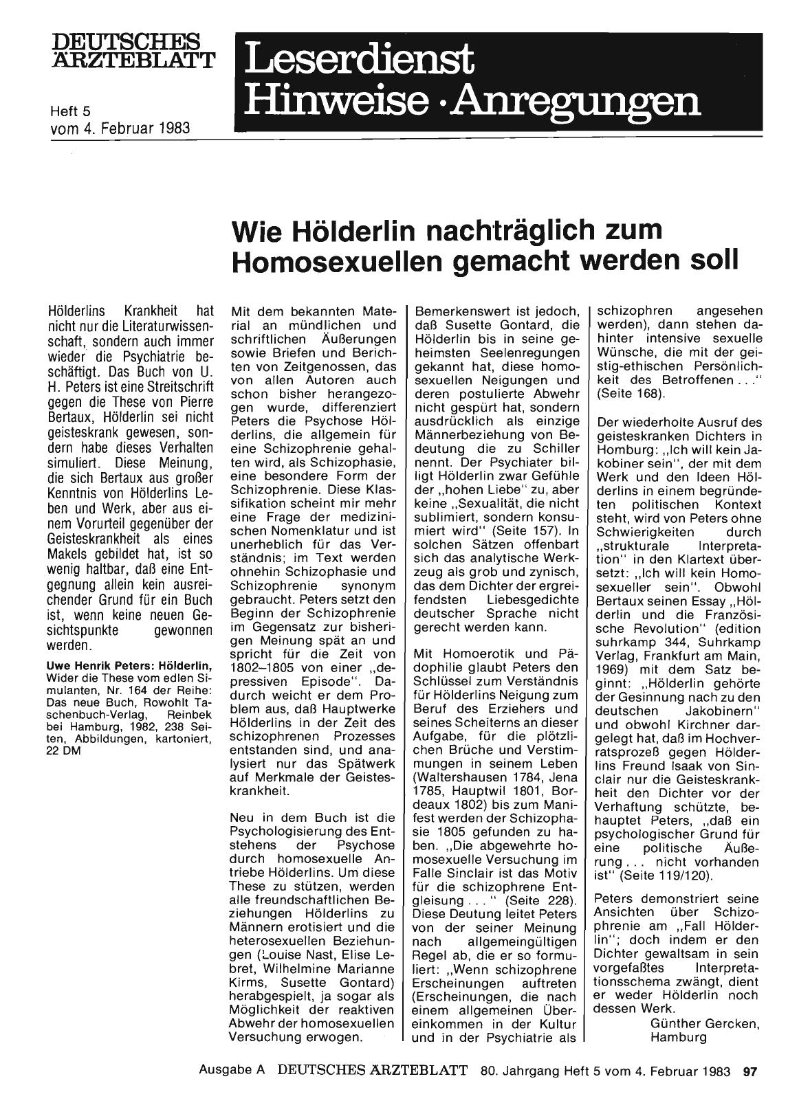 Vorschauseite 1: Wie Hölderlin nachträglich zum Homosexuellen gemacht werden soll
