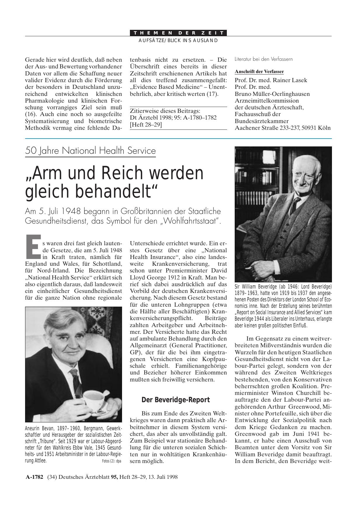 Vorschauseite 1: 50 Jahre National Health Service: „Arm und Reich werden gleich behandelt“