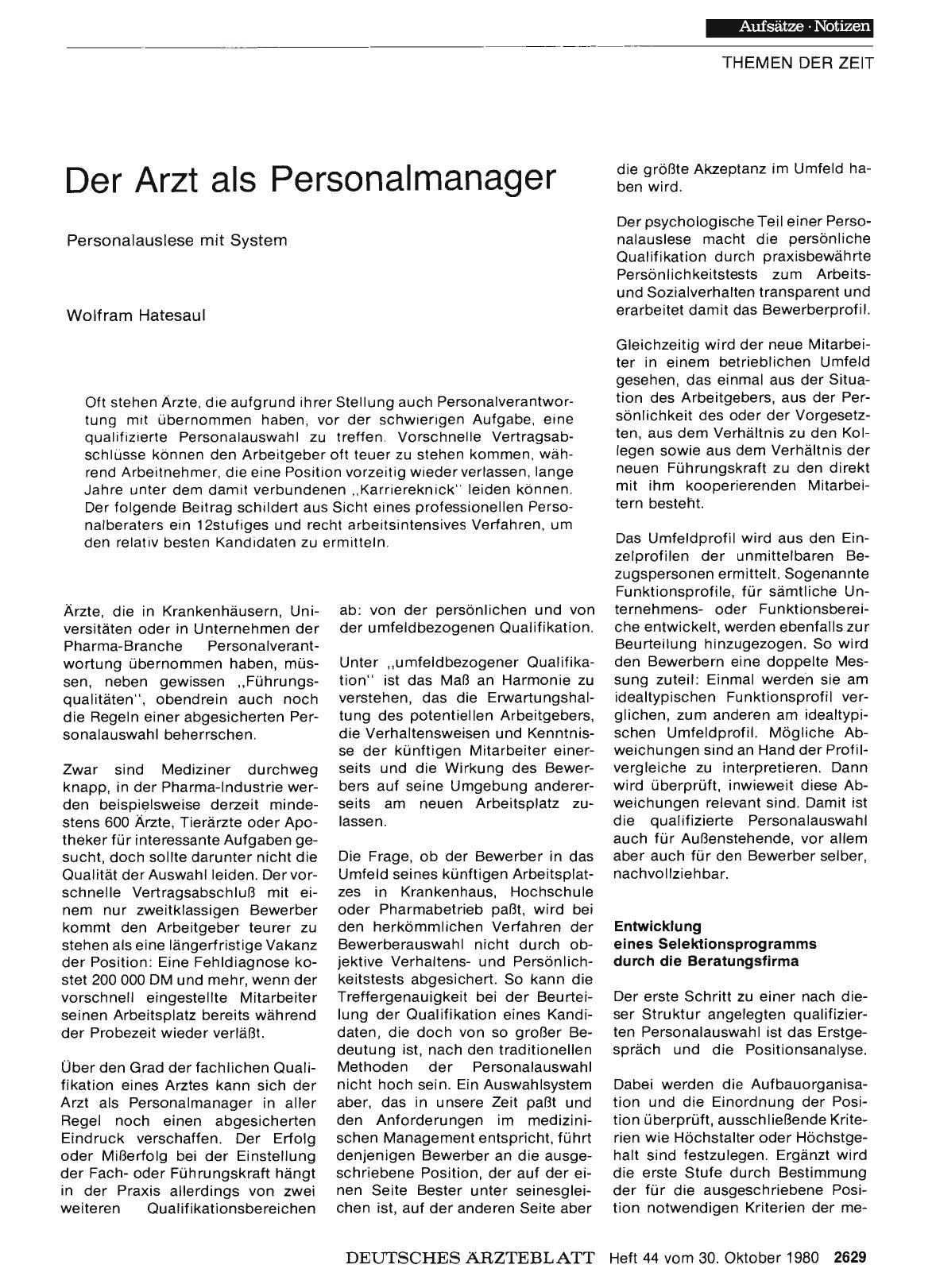 Vorschauseite 1: Der Arzt als Personalmanager: Personalauslese mit System