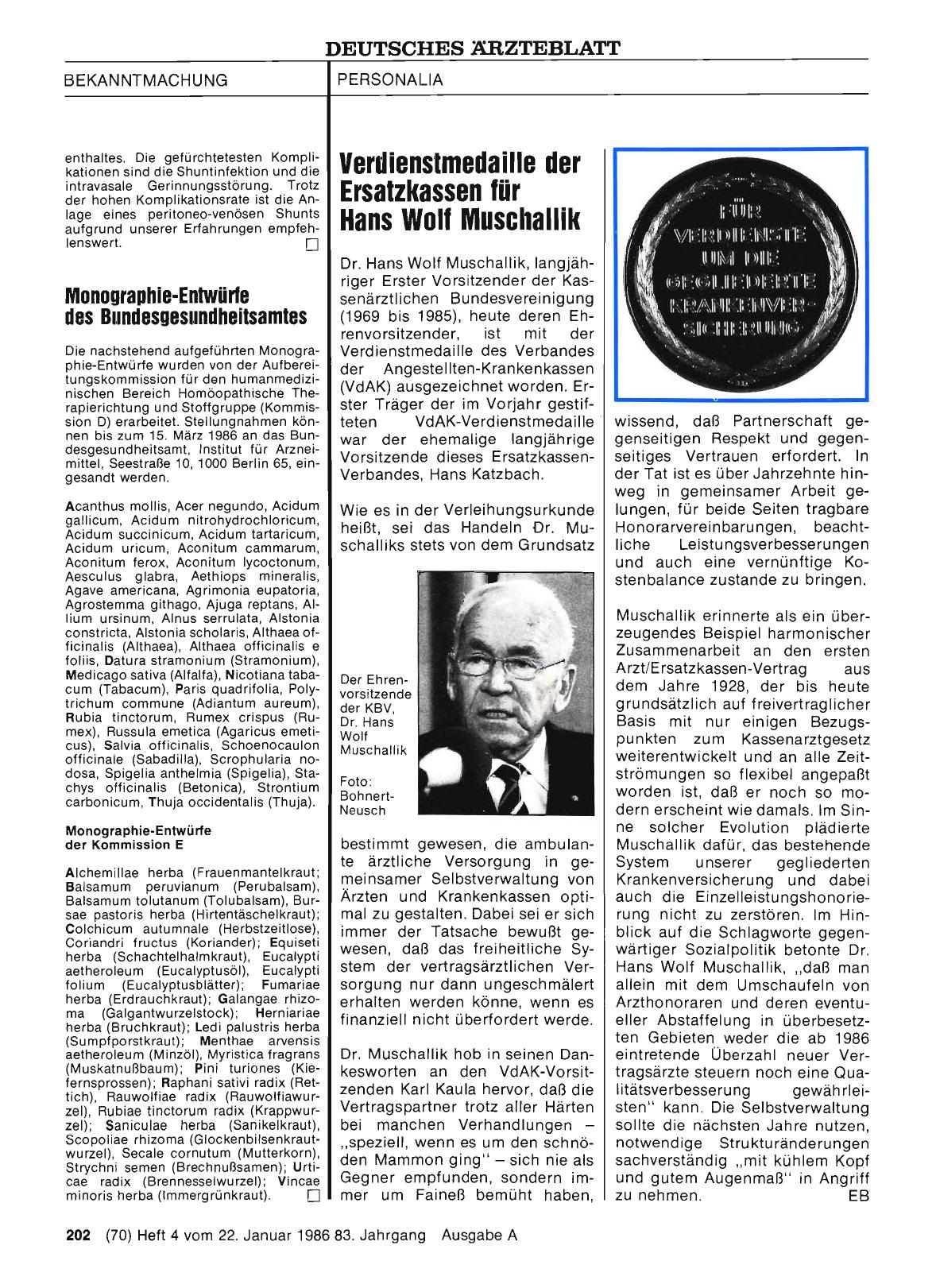 Vorschauseite 1: Verdienstmedaille der Ersatzkassen für Hans Wolf Muschallik