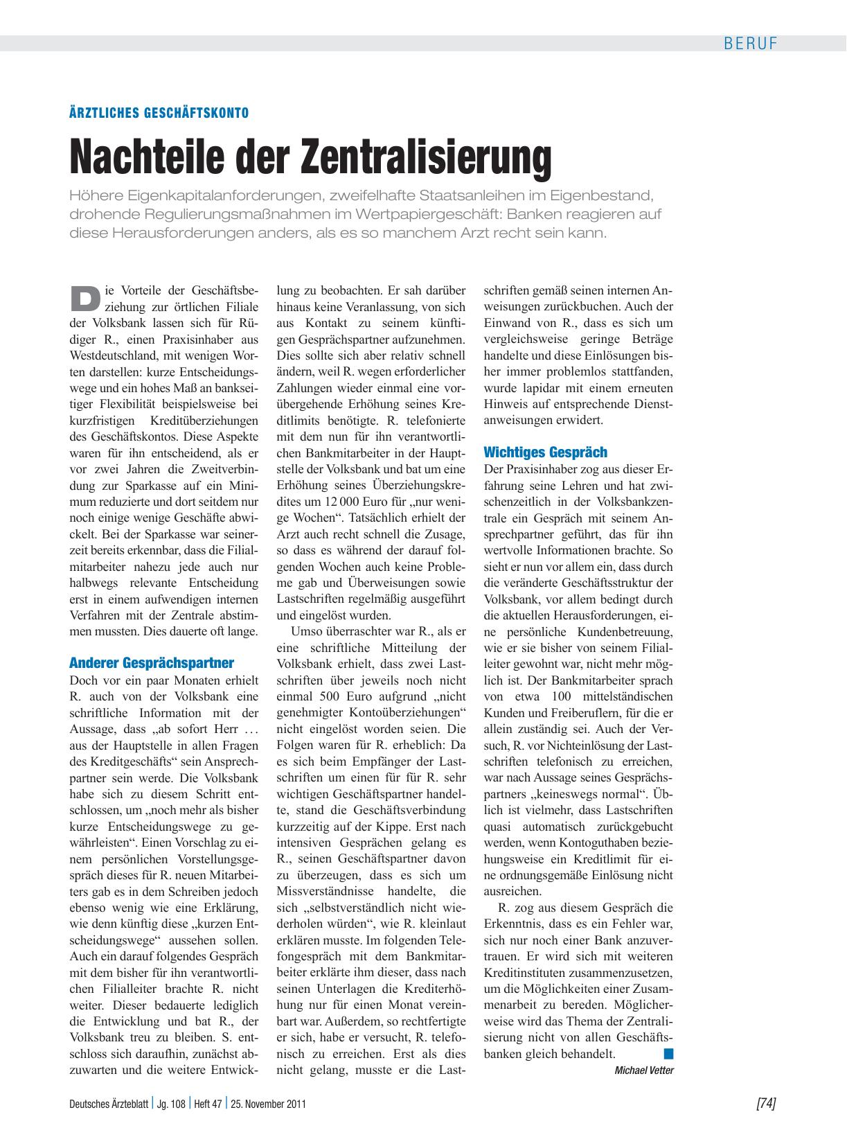 Vorschauseite 1: Ärztliches Geschäftskonto: Nachteile der Zentralisierung