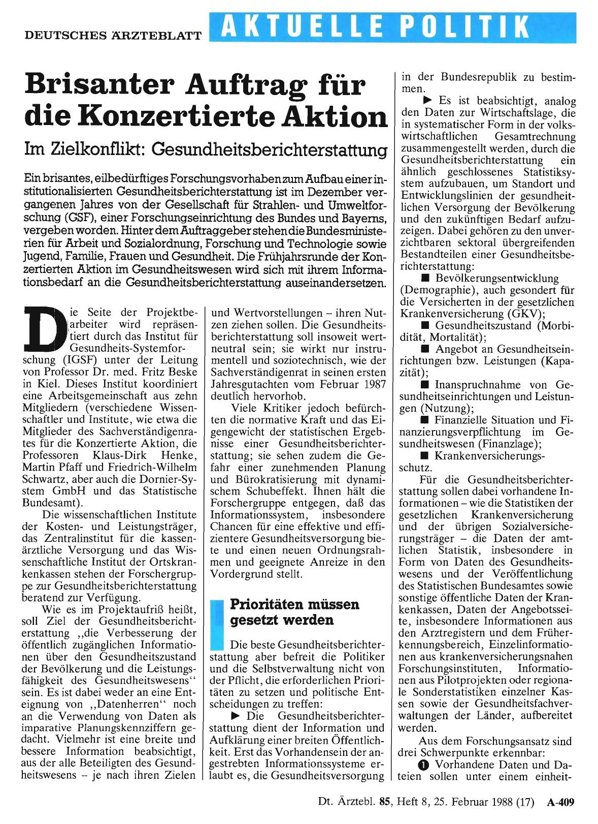 Vorschauseite 1: Brisanter Auftrag für die Konzertierte Aktion