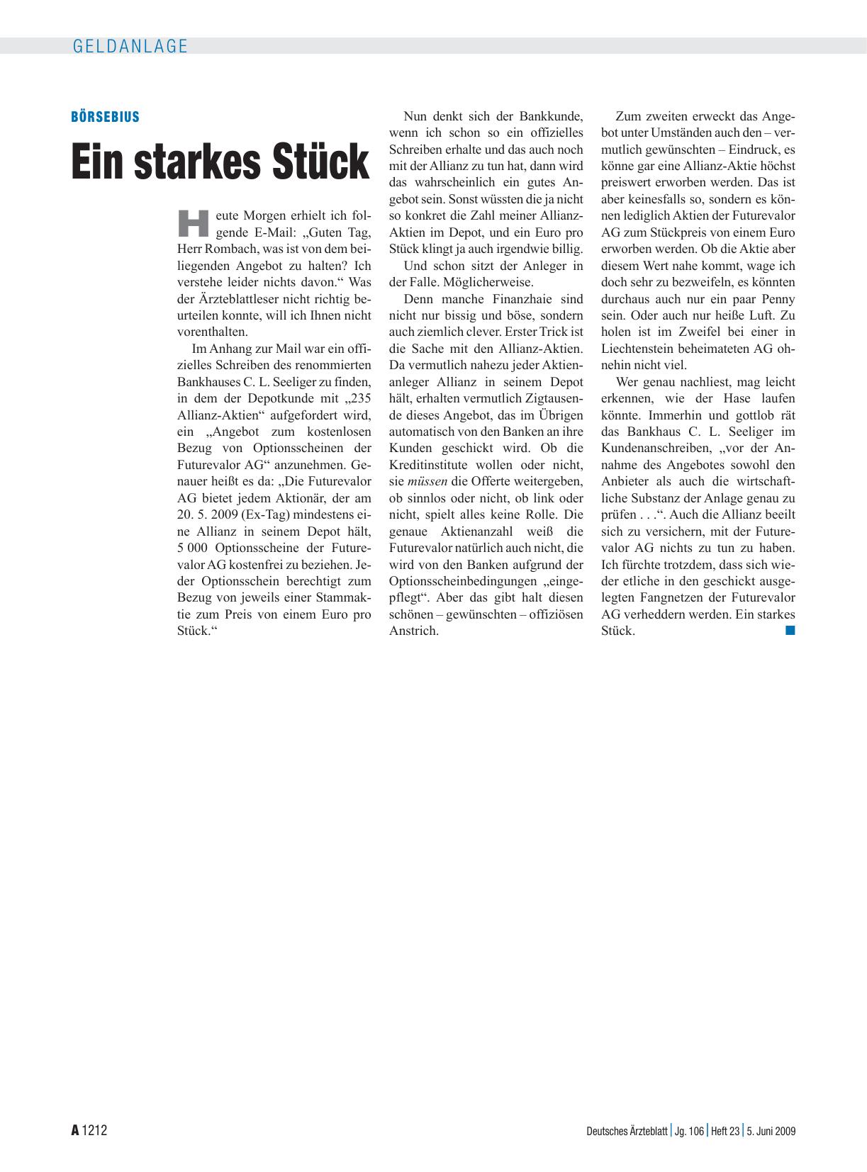 Vorschauseite 1: Börsebius: Ein starkes Stück