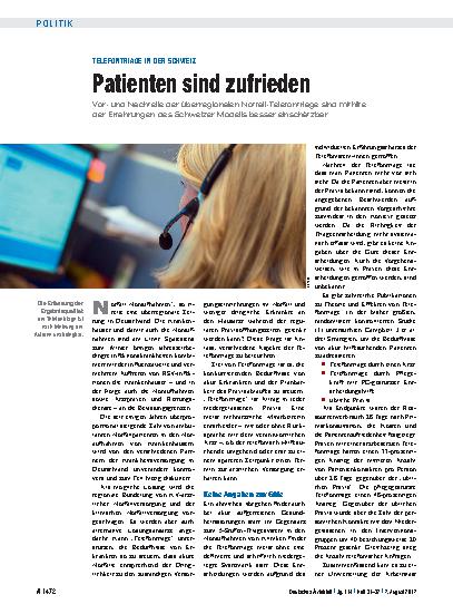 Vorschauseite 1: Telefontriage in der Schweiz: Patienten sind zufrieden