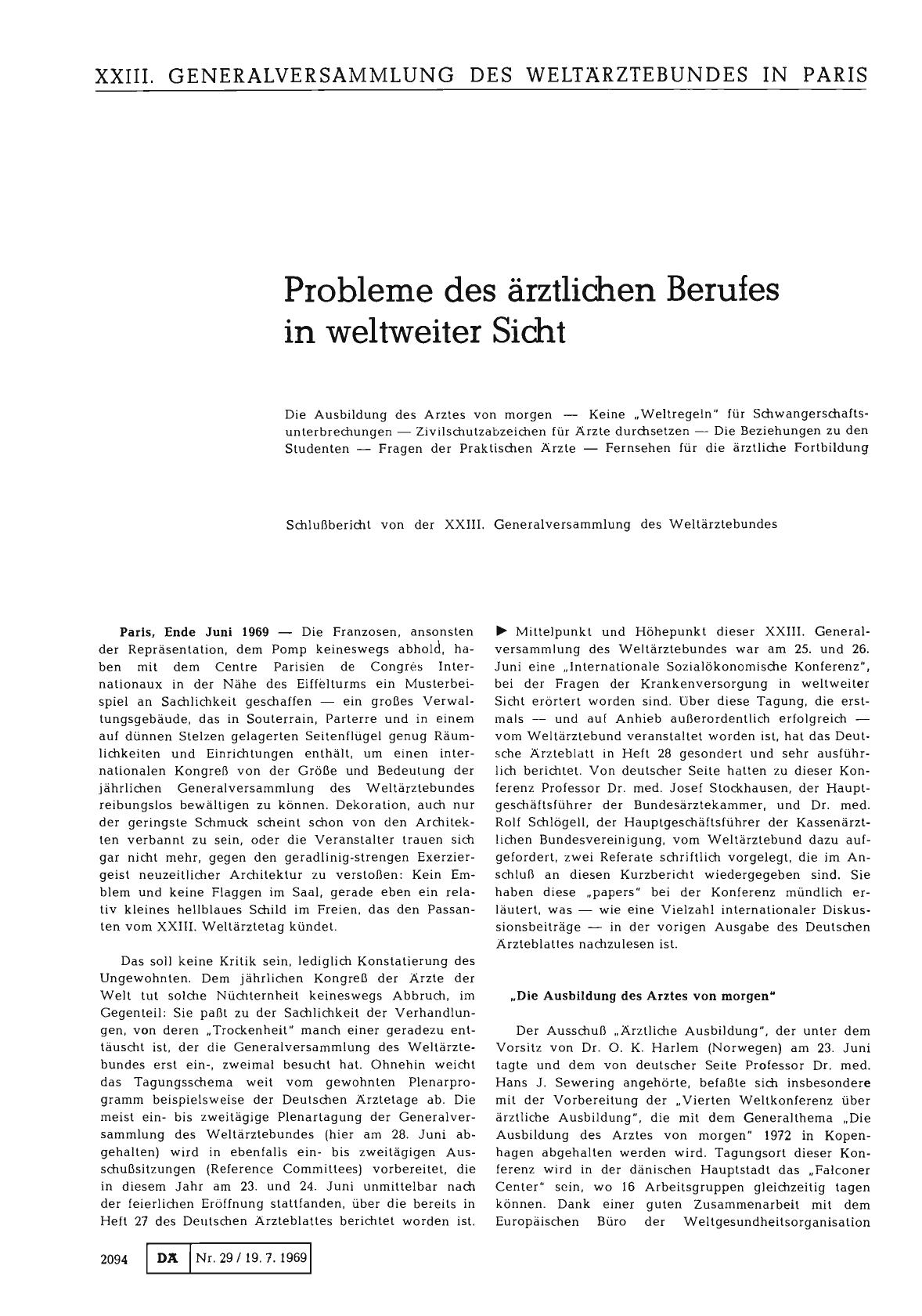 Vorschauseite 1: Probleme des ärztlichen Berufes in weltweiter Sicht