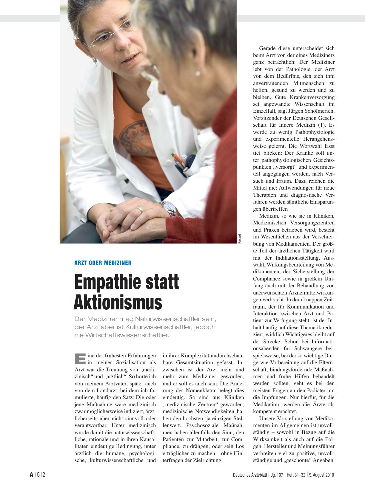 Vorschauseite 1: Arzt oder Mediziner: Empathie statt Aktionismus