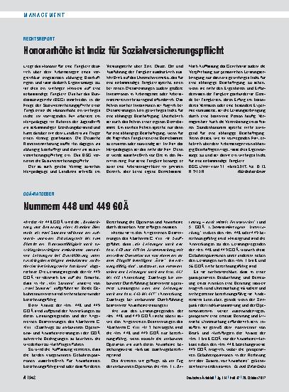 Vorschauseite 1: Rechtsreport: Honorarhöhe ist Indiz für Sozialversicherungspflicht