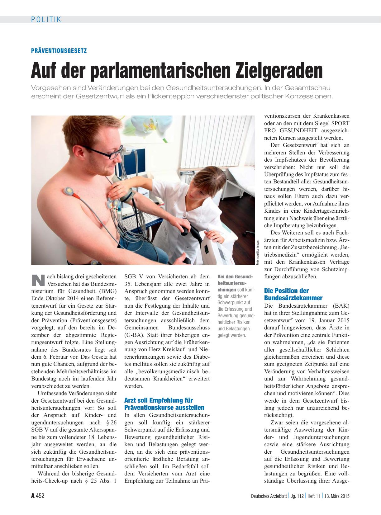 Vorschauseite 1: Präventionsgesetz: Auf der parlamentarischen Zielgeraden